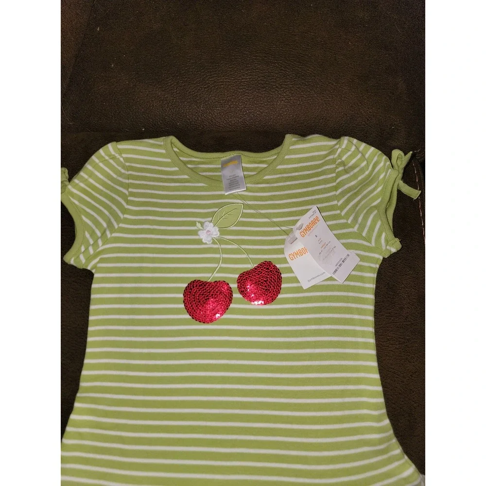 Gymboree cherry cute green striped dress size 5 nwt